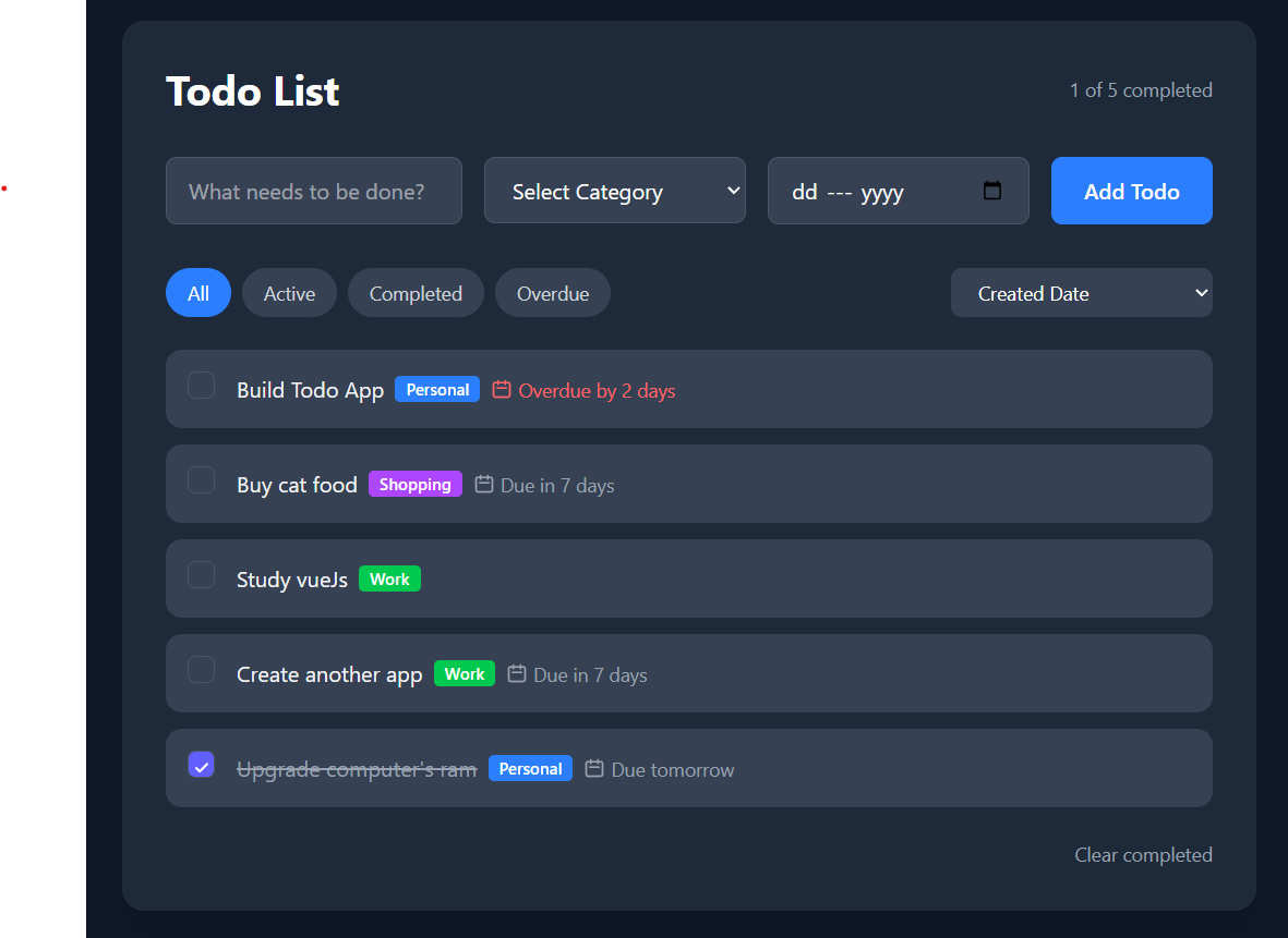 Todo App Initial Display